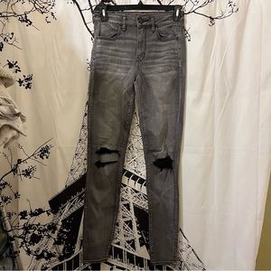 American Eagle Hi Rise Jeggings Striped Distressed Rocker Goth Charcoal 6